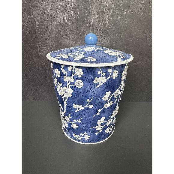Other - Decorative Metal Tin Made in England Asian Floral Design Blue Vintage